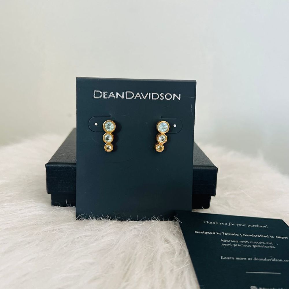 DEAN DAVIDSON 22K Gold Plated Manhattan Blue Topaz Ear Crawler Earrings, NWT‎